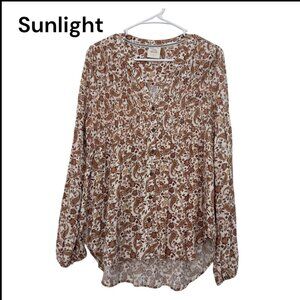 Knox Rose Womens Brown Paisley Floral V-Neck Long Sleeve Blouse SZ S Rayon 100%